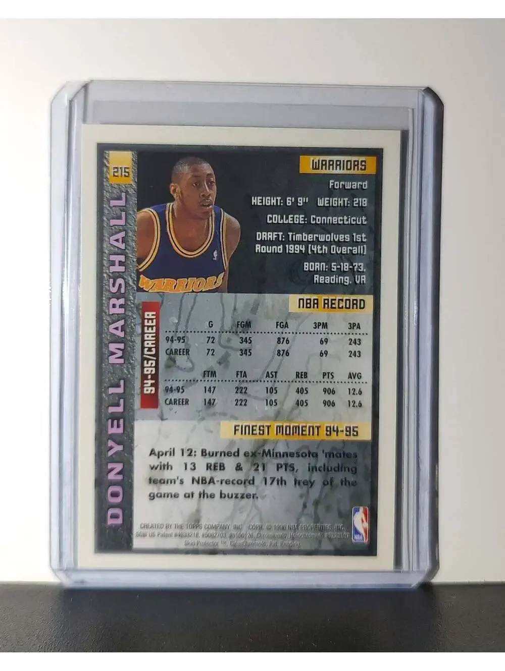 Donyell Marshall 1995-96 Topps Finest NBA #215 Card Warriors